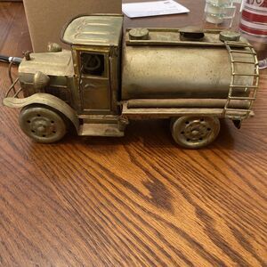 Metal Toy Truck Music Box Gas/ Oil Truck Patina